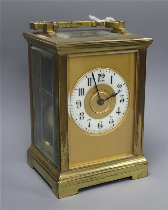 A late 19th century French gilt brass cased eight day carriage clock